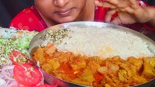 Eating Spicy Green Jackfruit Curry with Rice Salad Egg Fry। Indian Mukbang Video। Eating Show [upl. by Yarased]