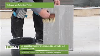 Häusler GesmbH Verarbeitungsvideo  Verlegung Natursteinplatten mit vollflächiger Verklebung [upl. by Cristy]