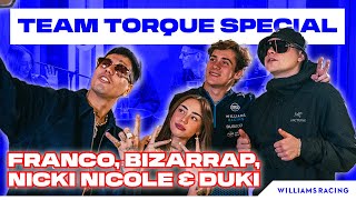 FRANCO COLAPINTO BIZARRAP NICKI NICOLE AND DUKI  Team Torque Special  Williams Racing [upl. by Nerol]