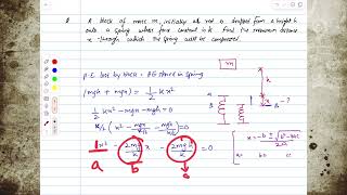 A block of mass m initially at rest is dropped from a height h onto a spring whose force constant [upl. by Mastat]