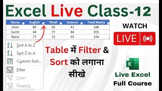 Excel Live Class  Filter amp Sort and Custom Sort In Table  Format as Table  Pivot Table [upl. by Ahsitauq898]