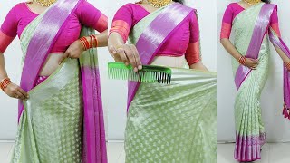 How to wear banarasi silk saree perfectly  Saree draping with comb trick  Wedding sari draping [upl. by Eraste969]