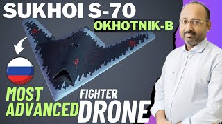 RUSSIA Most Advance Military Drone Sukhoi S70 OkhotnikB Testing  Military Drone Specialities [upl. by Allemaj]