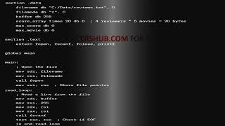 Write an assembly language program that reads move review information from a text file and reports [upl. by Lennad]