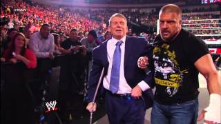 Triple H assists Mr McMahon backstage after their fight with Brock Lesnar amp Paul Heyman [upl. by Rolyab]