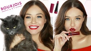 Bourjois Rouge Velvet The Lipstick  REVIEW  ALL SHADES LIP SWATCHES  WEAR TEST Cinematic vlog [upl. by Zosema]