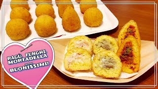 TRIS DI ARANCINI FUNGHIMORTADELLA E RAGÙ PER BUFFETPARTY E COMPLEANNI [upl. by Yniatirb]