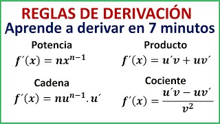 REGLAS DE DERIVACIÓN  Repaso en 7 minutos con ejemplos [upl. by Dickson]