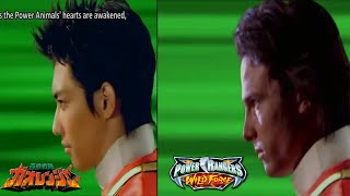 Comparison Video  Hyakuju Sentai Gaoranger vs Power Rangers Wild Force MorphHenshin Sequence [upl. by Glavin]