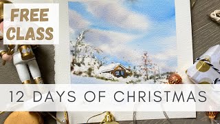 FREE Tutorial Watercolor Christmas Card Landscape christmascardmaking [upl. by Flannery364]