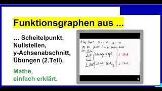 Graphen zeichnen mit Scheitelpunkt Nullstellen yAchsenabschnitt Übungen Teil 2 [upl. by Ahsei]