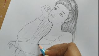 Easy girl in sitting position drawing part 1 ll step by step process for beginners ll pencil sketch [upl. by Lurie364]