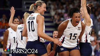 USA women earn crucial win over France to advance to volleyball QFs  Paris Olympics  NBC Sports [upl. by Ainoval]