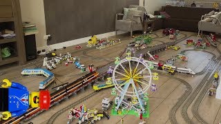 Lego train layout 30 HUGE Lego setup in living room [upl. by Samalla]