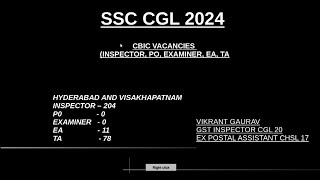 Hyderabad amp Visakhapatnam Zone  CBIC VACANCY  SSC CGL 2024  INSPECTOR  EA  TA [upl. by Cuhp890]