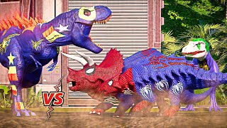 Spiderman Triceratops  Anky vs Captain America Marvel Rex amp joker DinosaurBattle in Jurassic World [upl. by Nirol]