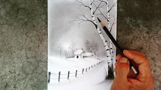 Birch tree landscape drawing for beginners by pencil [upl. by Ablasor]