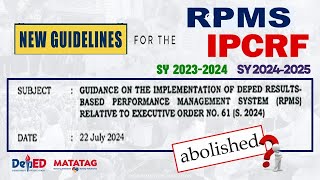 NEW GUIDELINES ON THE RPMSIPCRF SY20232024  SY20242025 [upl. by Naffets]