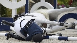 Athina Onassis falls from her horse during showjumping competition in Geneva and is forced [upl. by Niledam]