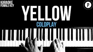 Coldplay  Yellow Karaoke SLOWER Acoustic Piano Instrumental Cover Lyrics FEMALE  HIGHER KEY [upl. by Kellda]