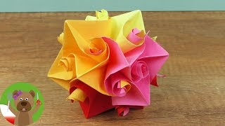 Wiosenna dekoracja 🌸 kulka origami  kolorowe origami dla dzieci 🌹 gwiazda z róż [upl. by Theodosia]