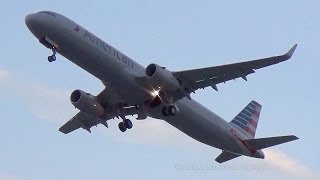 American Airlines A321 Sharklets N102NN Crosswind Takeoff Hamburg [upl. by Ahseinod327]