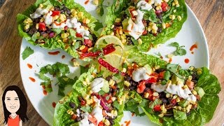 Lettuce Wrap Black Bean Tacos with Cashew Sour Cream  Gluten Free Vegan Recipe [upl. by Haleelahk]