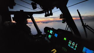 CH149 Cormorant helicopter nighttime approach to a ship [upl. by Edina]