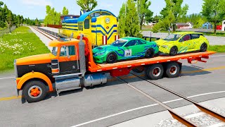 Double Flatbed Trailer Truck vs speed bumps Busses vs speed bumps Beamng Drive [upl. by Nednyl394]