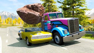 Double Flatbed Trailer Truck vs speed bumps Busses vs speed bumps Beamng Drive [upl. by Felizio407]