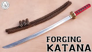 Forging a KATANA out of Rusted Iron CABLE [upl. by Ettenajna]