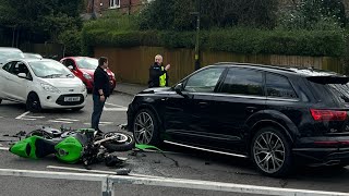 Kawasakiampaudi crash Birmingham UK 07042024 [upl. by Eicyac]