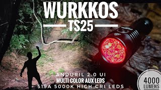 Wurkkos TS25 4000lm EDC 21700 Flashlight Quad TIR Optic With Multi Color Aux LEDs amp Comparison [upl. by Eisak]