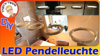 LED Deckenleuchte Pendelleuchte selber bauen rund Die 4 Ringe Designlampe schwebend DIY IngosTipps [upl. by Oiramed]