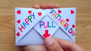 DIY  SURPRISE MESSAGE CARD FOR FATHERS DAY  Pull Tab Origami Envelope Card  Fathers Day Card [upl. by Inilam]