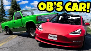 Crashing OBs Tesla During a Mountain Race in BeamNG Drive Mods [upl. by Notslar]