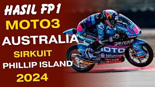 HASIL FP1 MOTO3 AUSTRALIA PHILLIP ISLAND 2024 FREE PRACTICE MOTO3 HASIL MOTOGP [upl. by Arocal421]