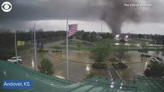 Tornado uproots trees as it rips through city in Kansas [upl. by Hairu5]