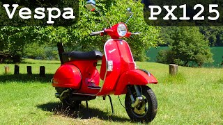 PIAGGIO New Vespa PX125 Overview Features Test Drive  Year 2016 [upl. by Nhguavad861]