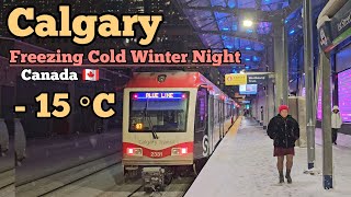 Snow Covered Calgary Downtown 15°C Freezing Cold Winter Night Walking Tour canada calgary snow [upl. by Silver]