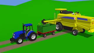 Tractor and Combine Harvester Harvesting a wheat field  cartoons and animations for children [upl. by Aekim]