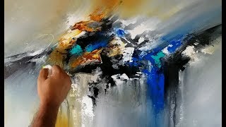 Abstract painting  Blending in Acrylics  Palette knife and brush  Demonstration [upl. by Ynney]