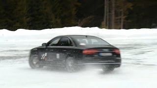 Audi A8 snow donuts drifting on ice 2014 Audi A8 40 TFSI review  Autogefühl [upl. by Ellehcir]