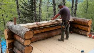 Man Builds Tiny LOG HOUSE on a Steep Mountain  Start to Finish WoodWolf [upl. by Atteras860]