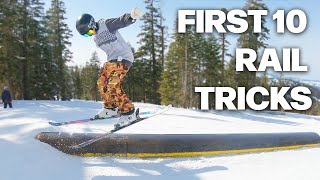 The 10 First Rail Tricks To Learn On Skis [upl. by Yadsnil]