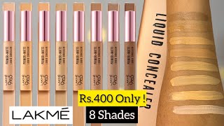 New LAKMÉ 9 to 5 Primer  Matte liquid concealer SWATCHES  8 Shades [upl. by Nayhr247]