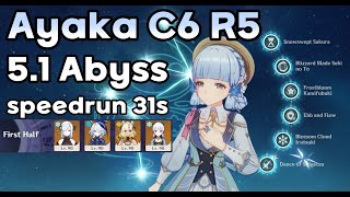 Ayaka C6 R5 51 Spiral Abyss Speedrun 31s [upl. by Yerac]