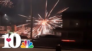 Wild video shows people shooting fireworks at cars houses and each other in Knoxville [upl. by Robby]