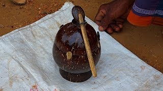 How To Make a Natural Coconut Shell Salt Pot With Mini Coconut Spoon [upl. by Iiette]