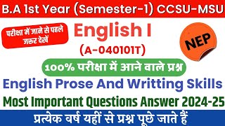 BA 1st Semester English Important Questions 202425 English Prose And Writting Skills  ccsu msu [upl. by Merline]